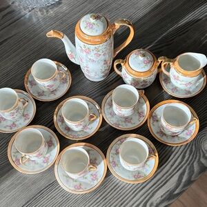 Antique Lusterware Floral Tea Set with Gold Accents made in Japan